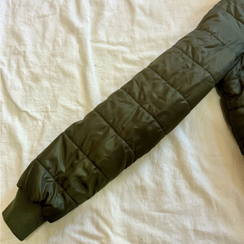 J2 Army Green Puffer Jacket XS Faux Fur Hood Bomber Style Winter Coat Y2K 90s - Picture 5 of 14